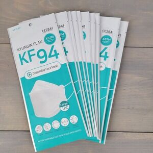 10PC KN FLAX KYUNGIN FLAX KF94 Large White Disposable Face Mask ASTM  Certified